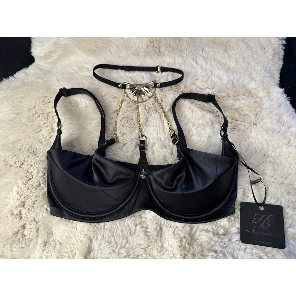 RARE🔥 Honey Birdette ADELE 🖤 Black Gold Bra 32DDD